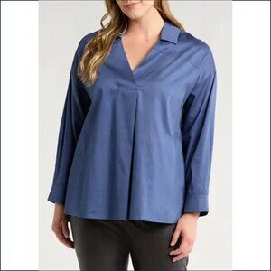 Harshman Nyah tunic blouse shirt top indigo blue boxy cotton long sleeve new 3X